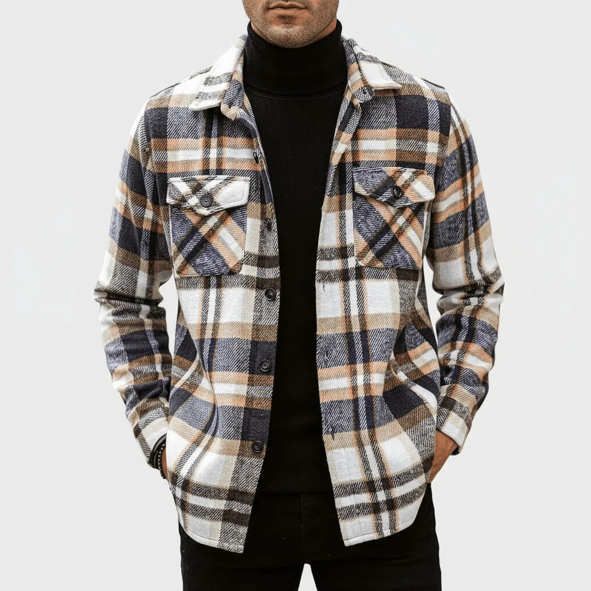 Men's Plaid Flannel Shacket with Sherpa Collar