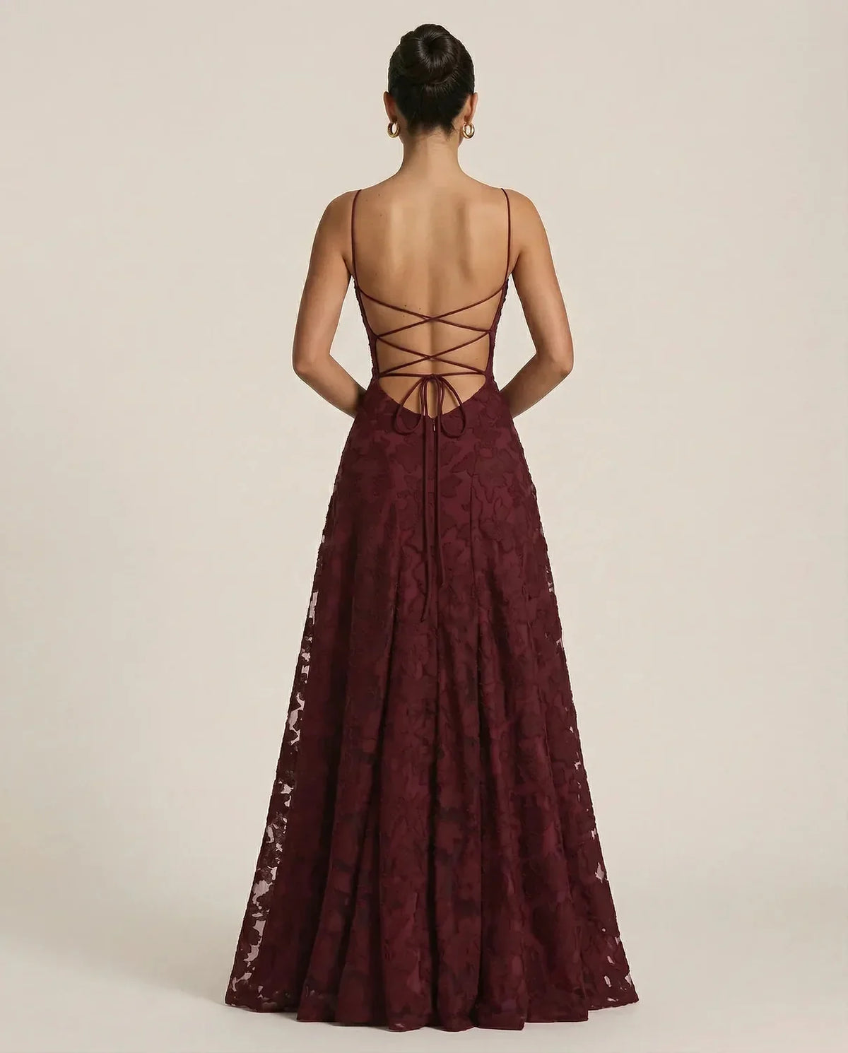 Wedding Guest Dress – Red Lace A-Line Maxi