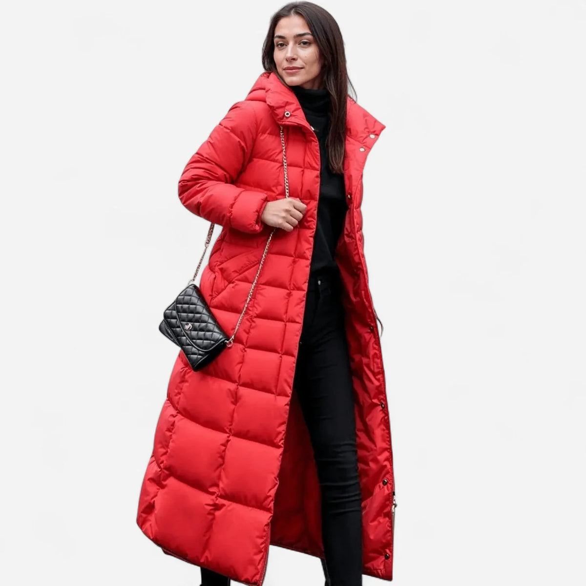 Long Puffer Coat with Faux Fur Hood