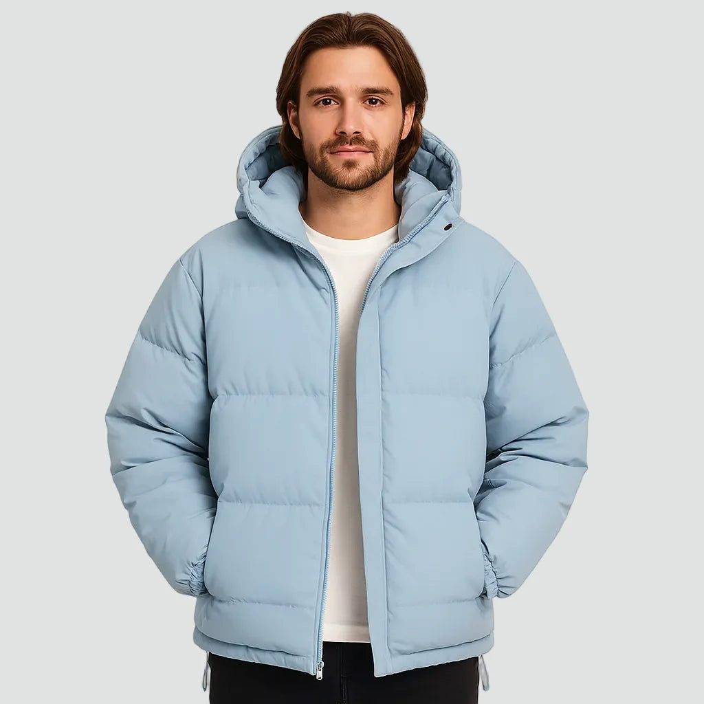 Men's Puffer Jacket – Black Hooded Quilted