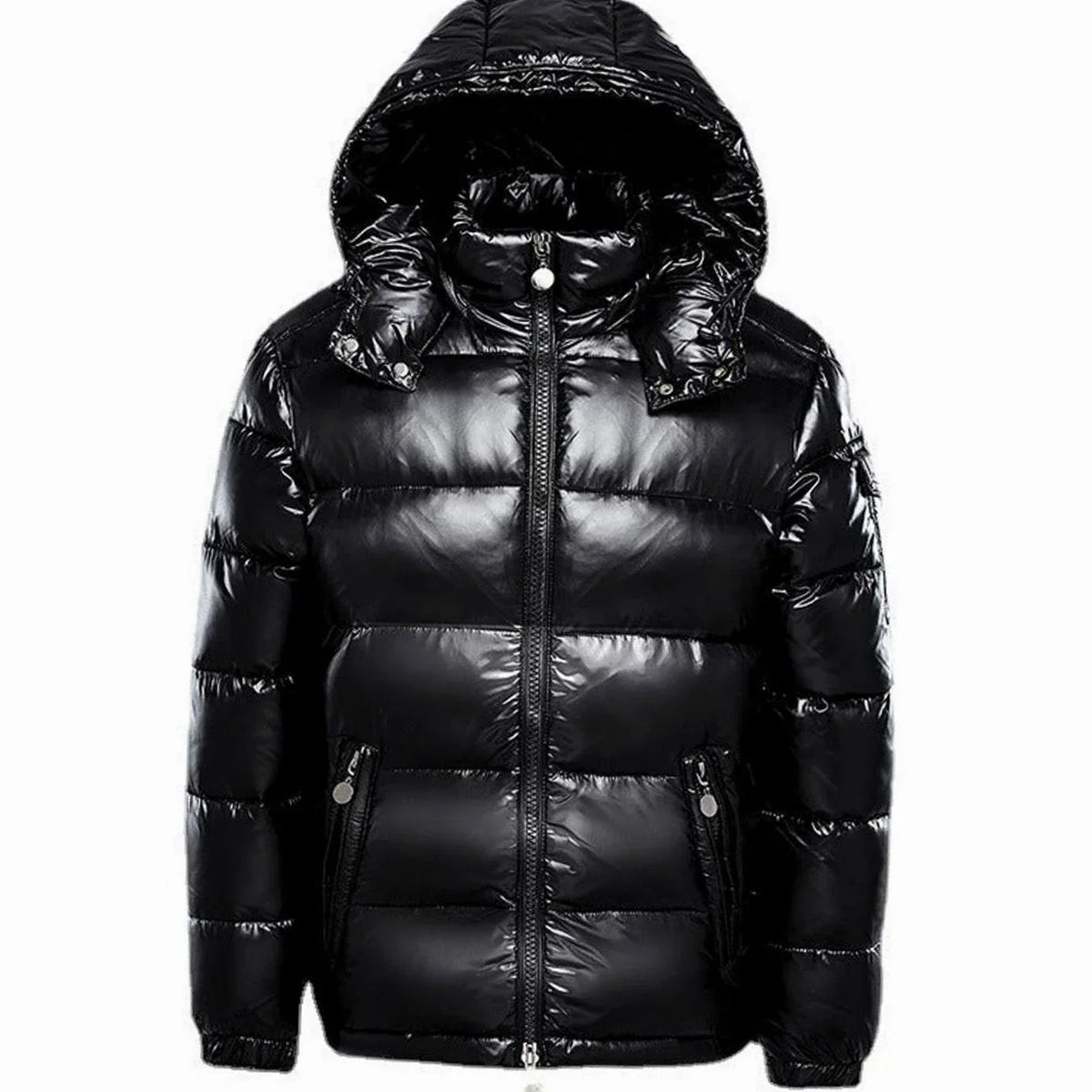 Men's Hooded Puffer Jacket – Black Glossy Short