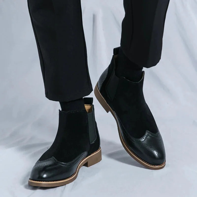 Men's Suede Wingtip Chelsea Boots