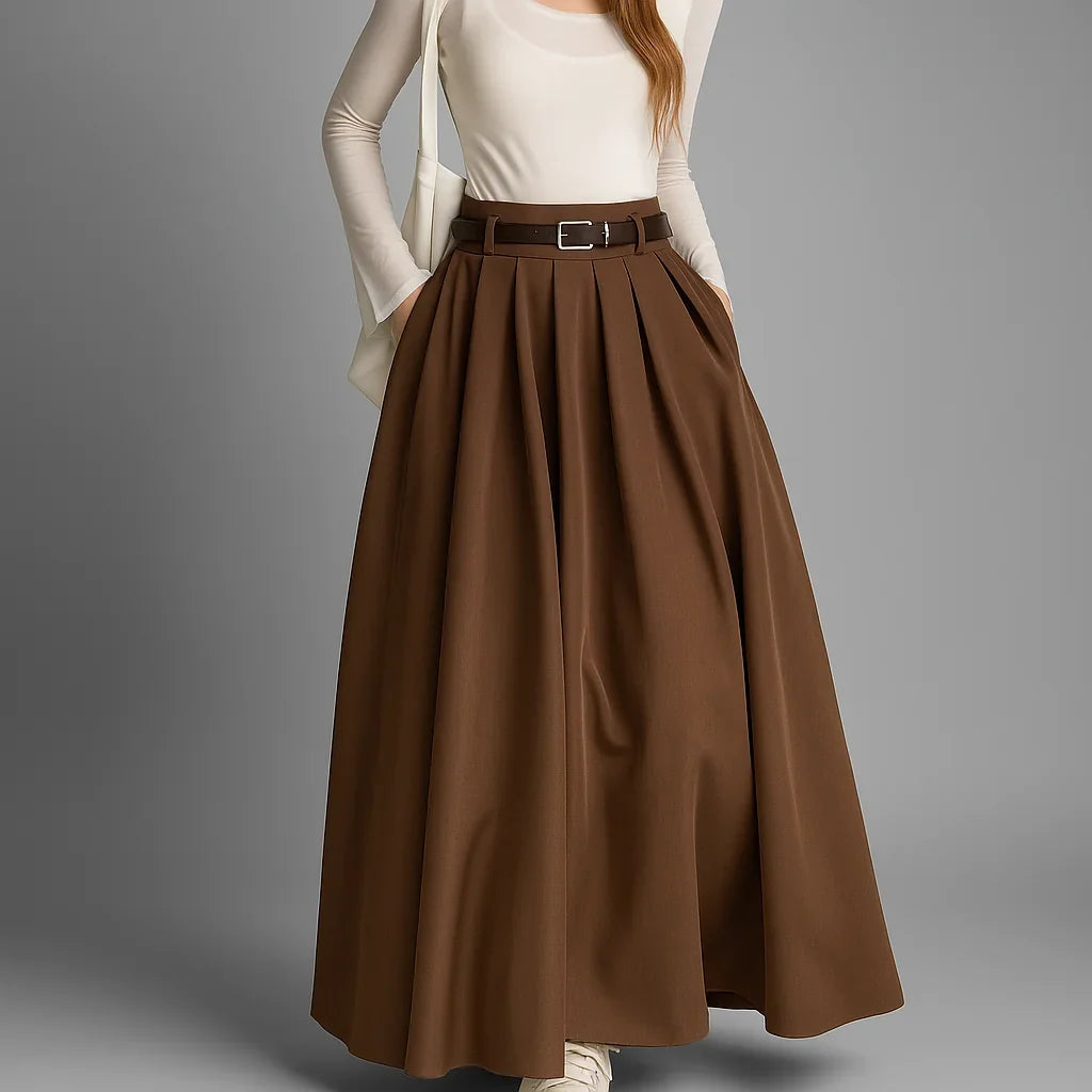 Maxi Skirt Pleated A-Line High Waist