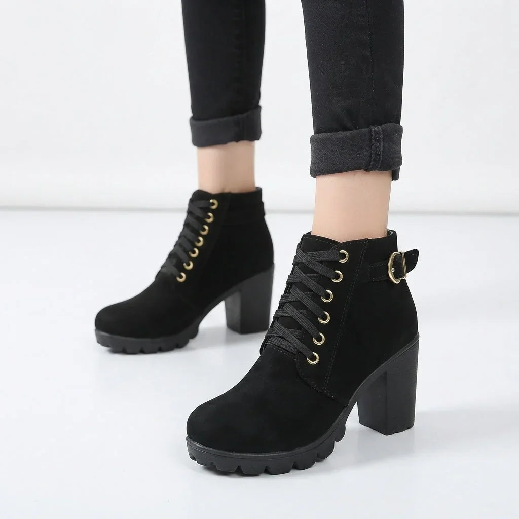 Sloan | Lace-Up Heeled Ankle Boots with Buckle