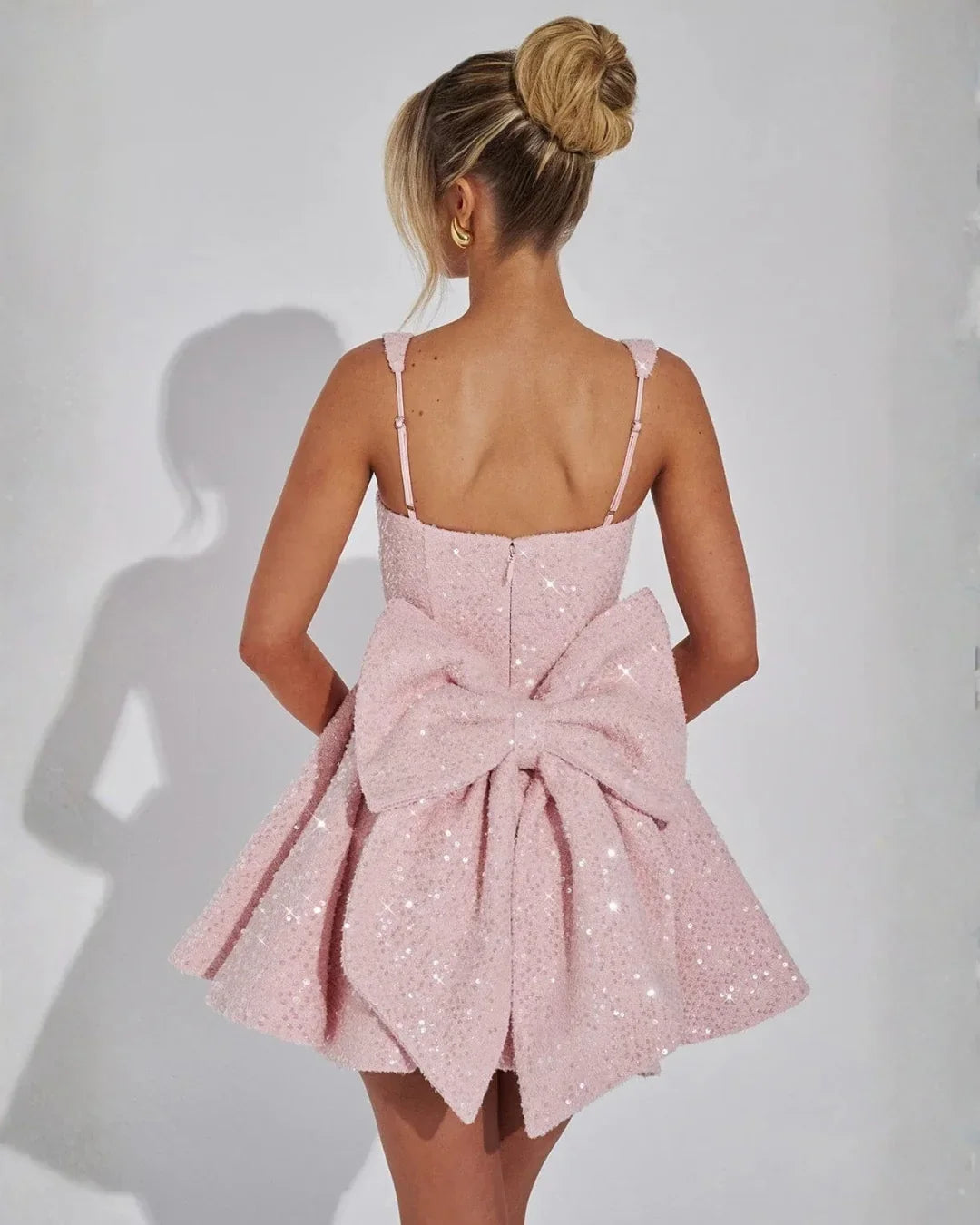 Coralie | Sequin Mini Dress Square Neck Bow