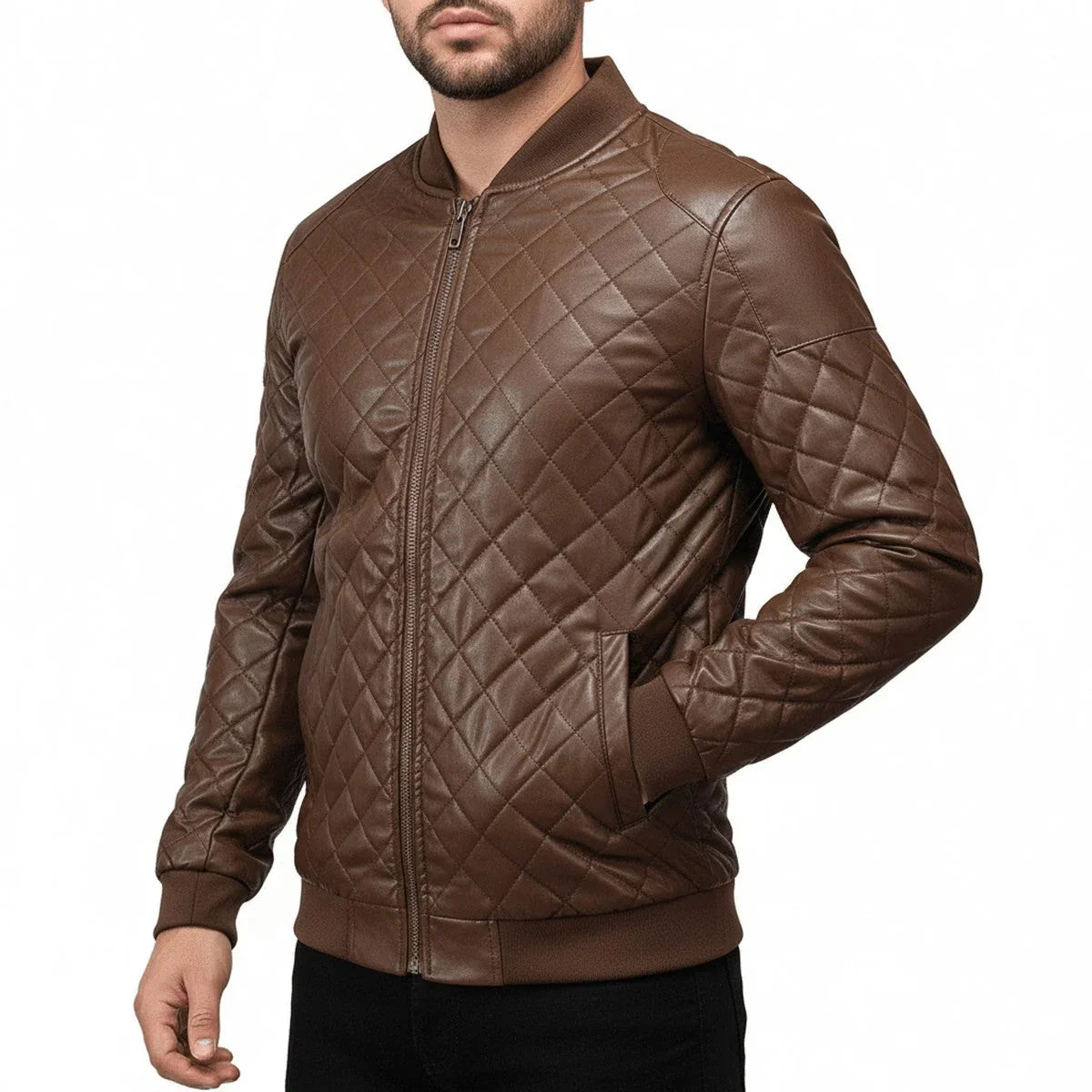 Men's Quilted Faux Leather Moto Jacket