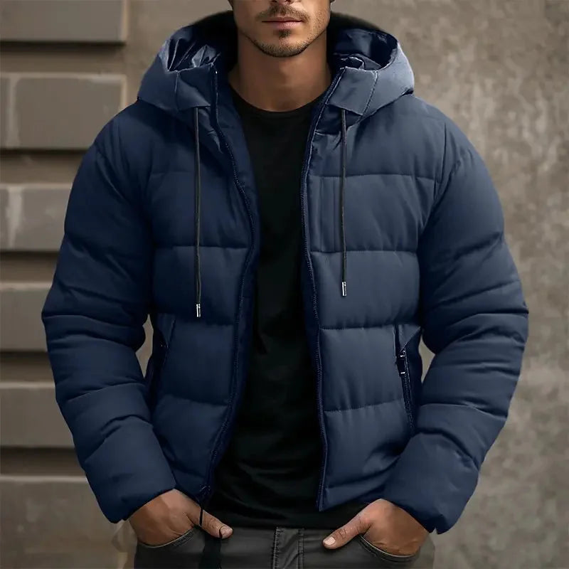 Men's Puffer Jacket – Black Hooded Side Pockets