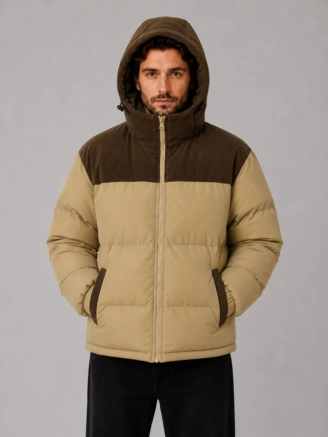 Men's Hooded Two-Tone Puffer Jacket