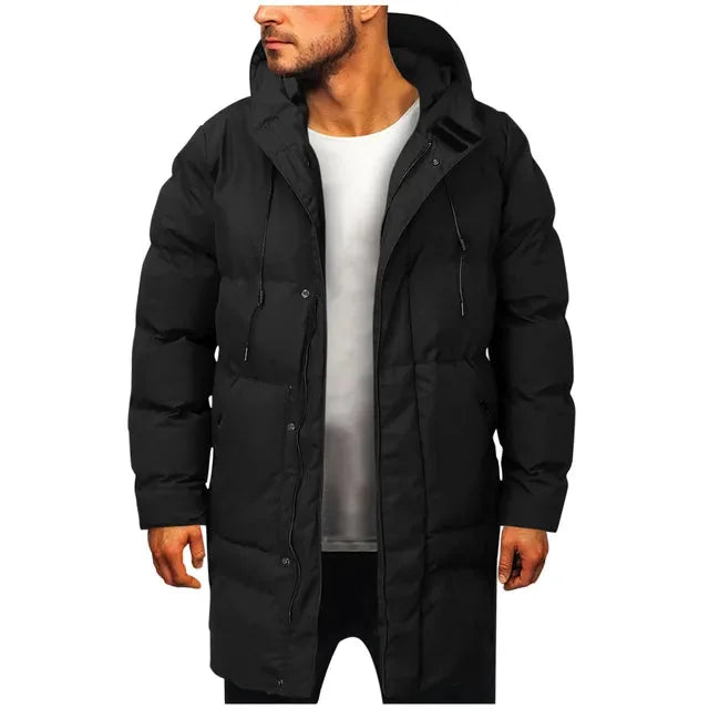 Men's Hooded Puffer Jacket – Black Padded Longline