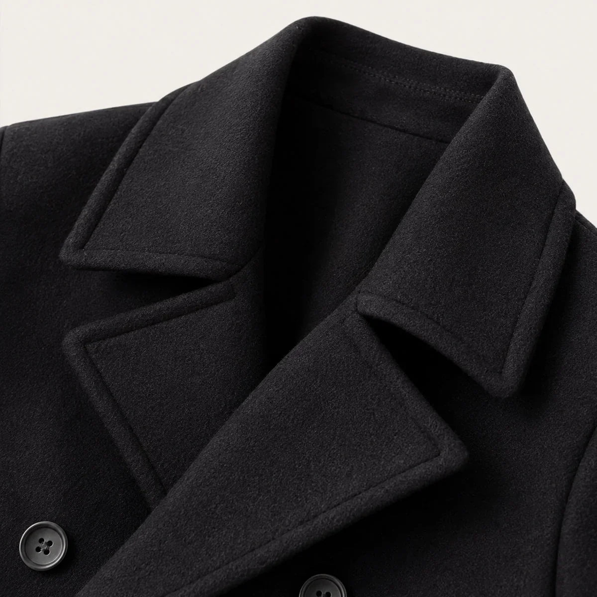 Men's Wool Coat – Black Double-Breasted Peacoat