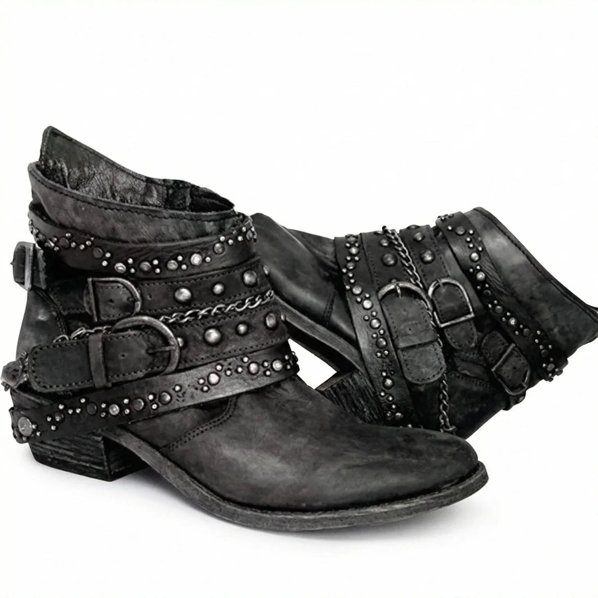 Ankle Boots Studded Buckle Strap