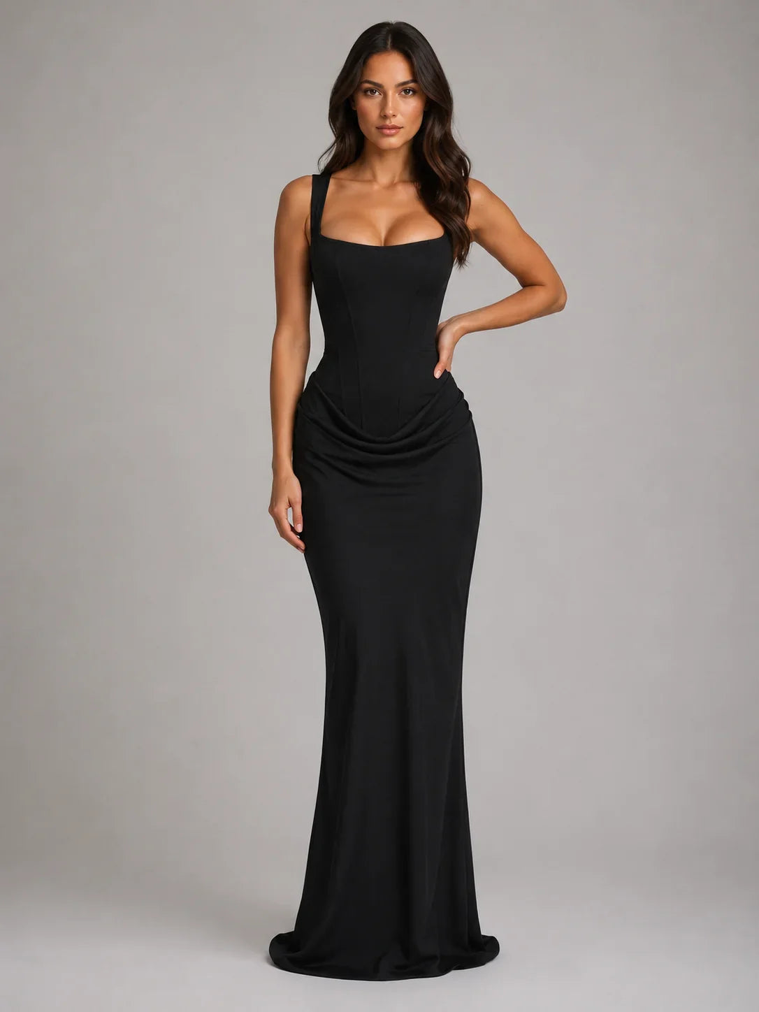Draped Corset Maxi Dress