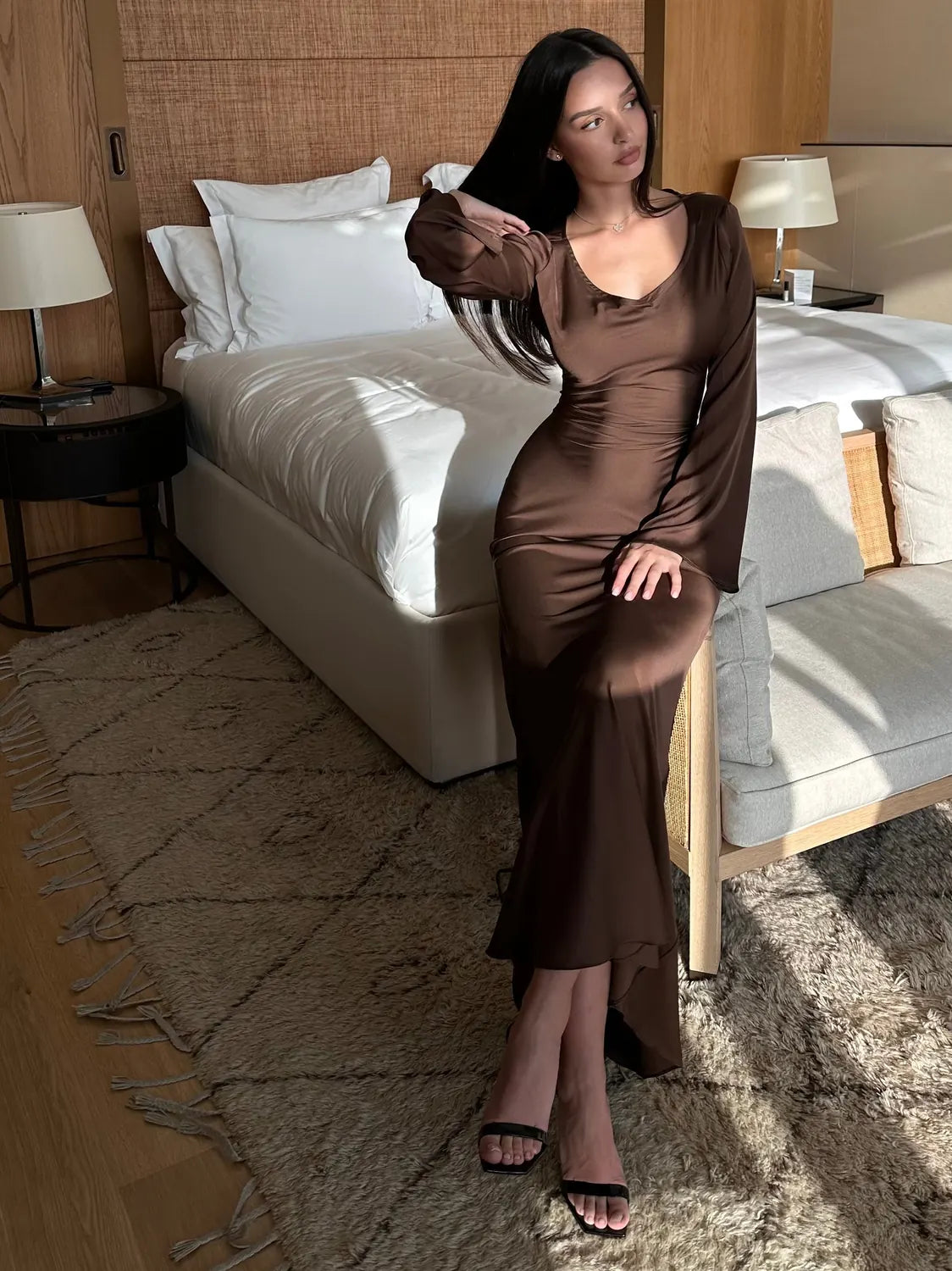Wedding Guest Dress – Black Long Sleeve Maxi