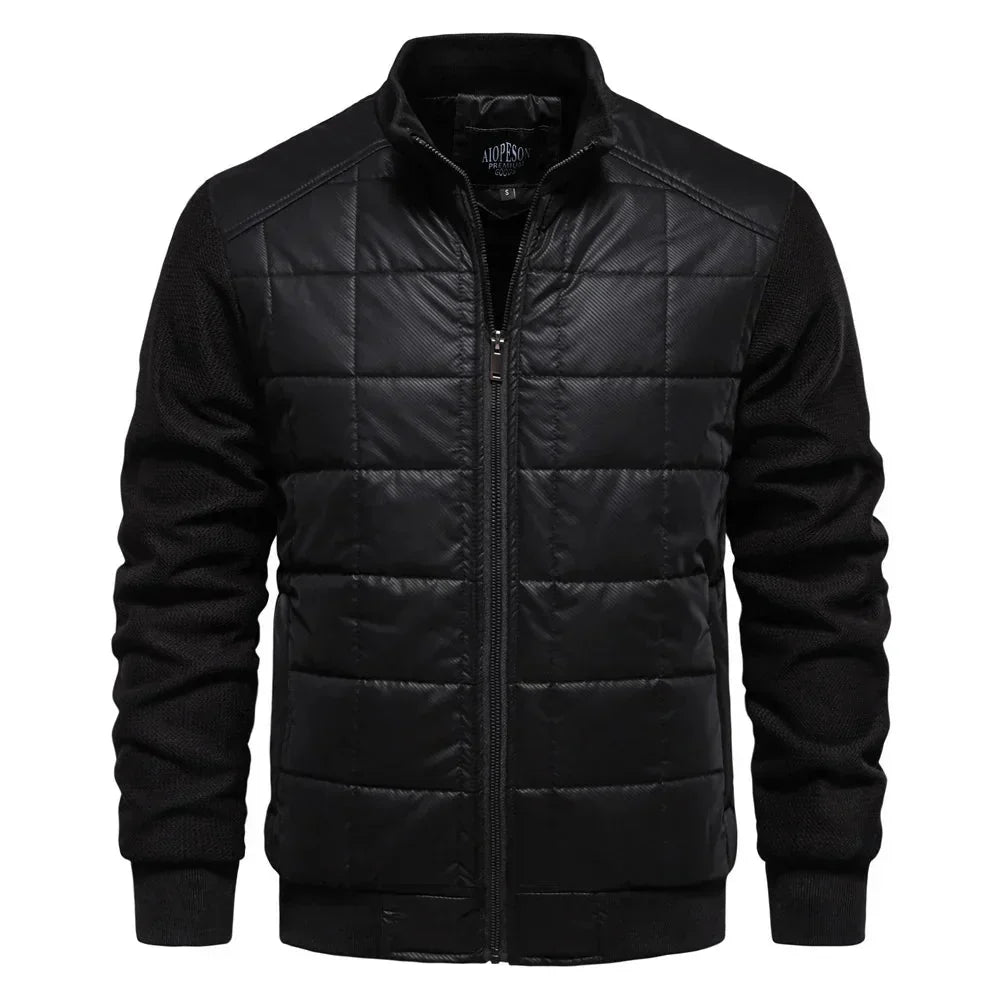 Men's Puffer Jacket – Black Quilted Stand Collar