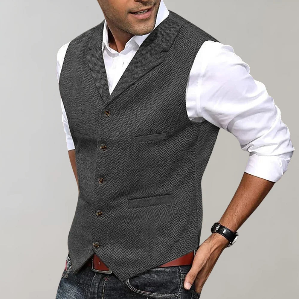 Men's Tweed Waistcoat Notch Lapel