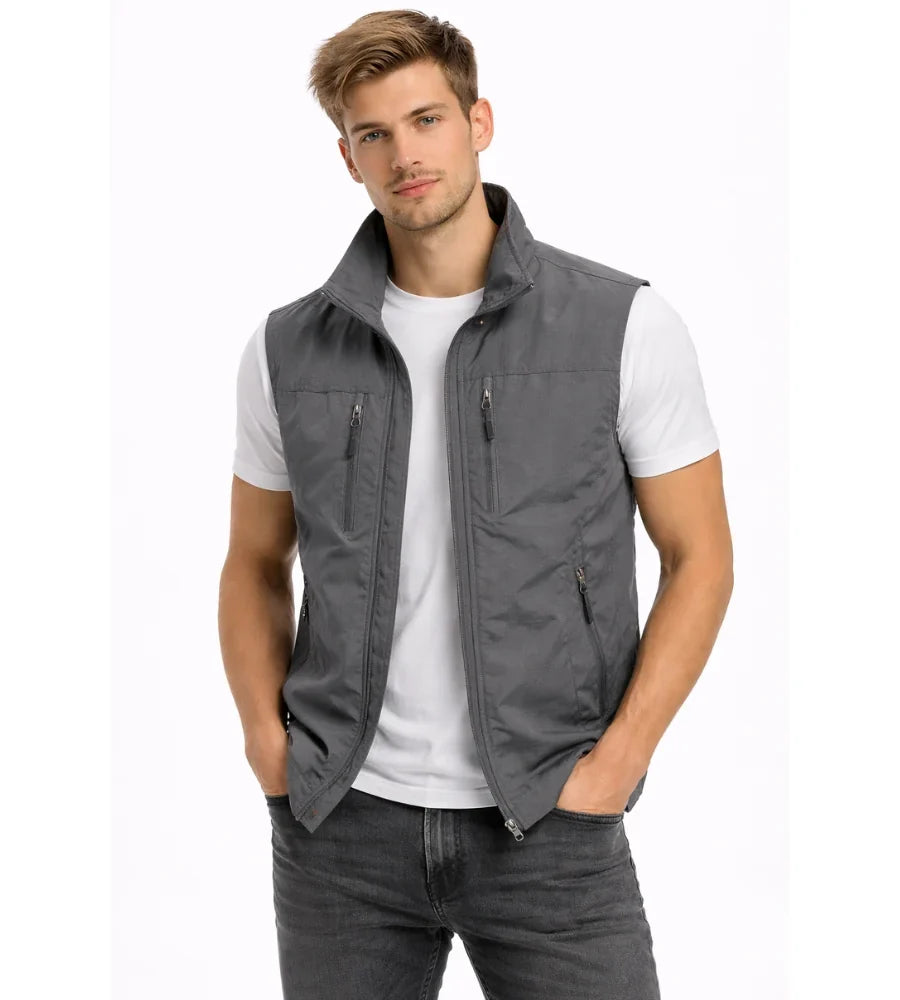 Men's Softshell Vest Stand Collar Full Zip