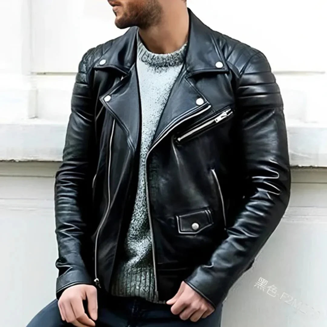 Men's Quilted Faux Leather Biker Jacket