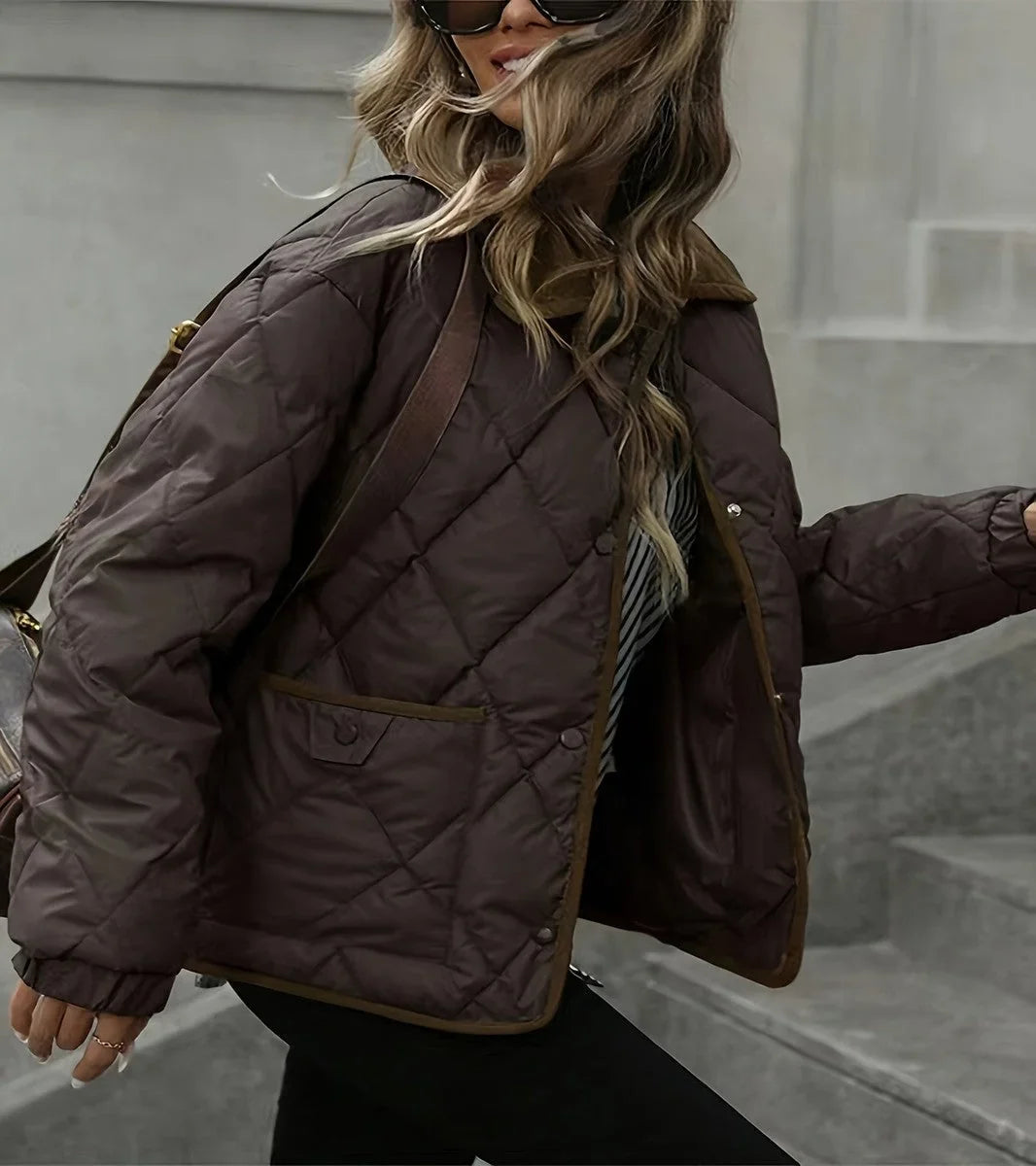 Women's Diamond Quilted Puffer Jacket with Collar