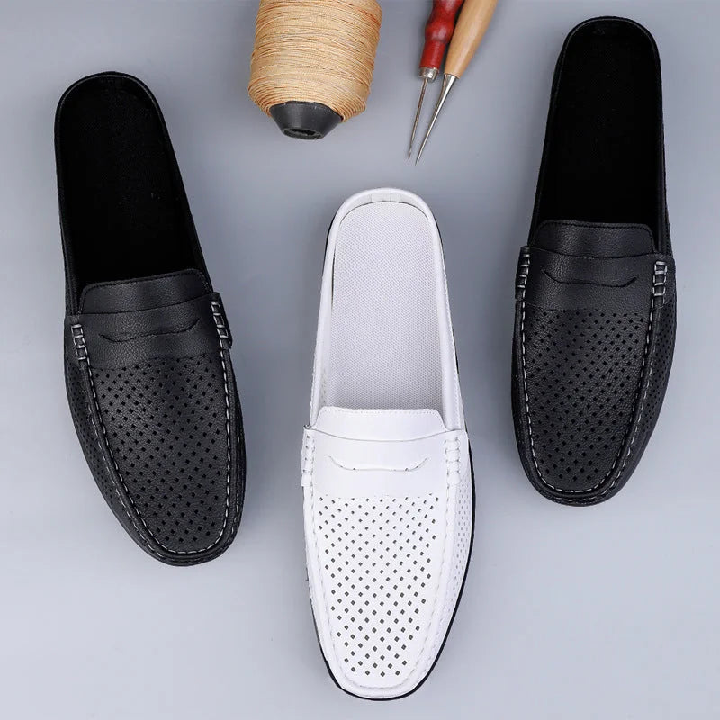 Men's Penny Loafers – Black Perforated Slip-On