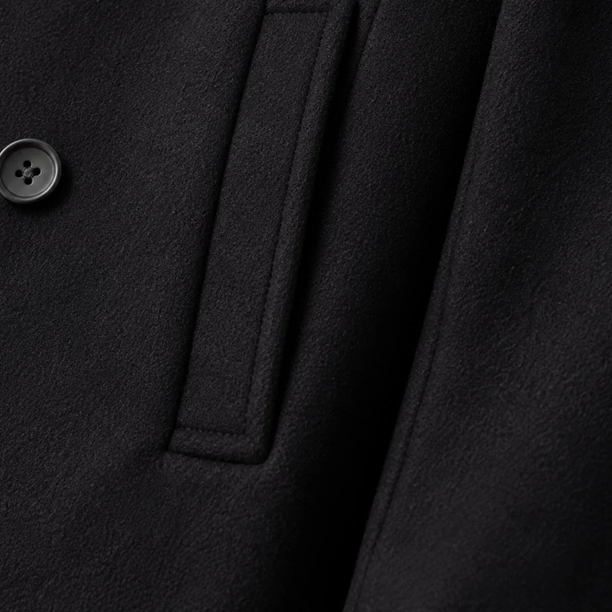 Men's Wool Coat – Black Double-Breasted Peacoat