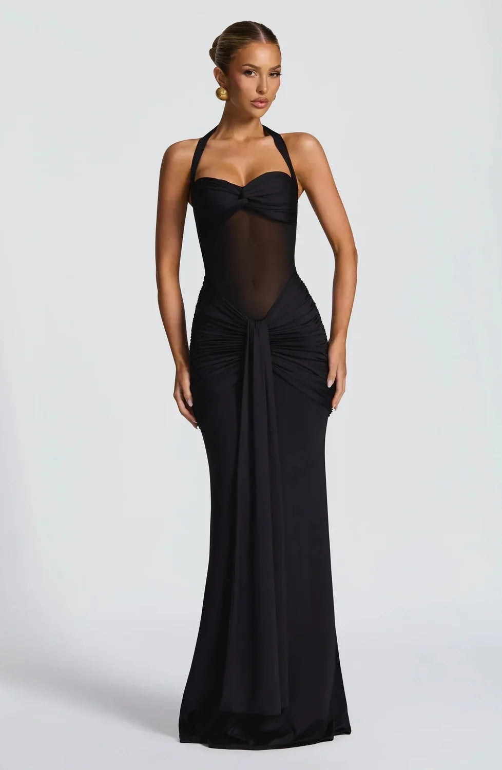 Wedding Guest Dress – Black Halter Maxi