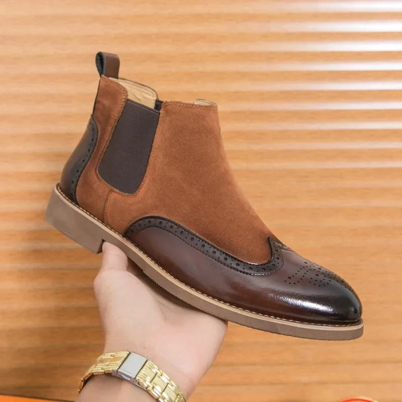 Men's Suede Wingtip Chelsea Boots