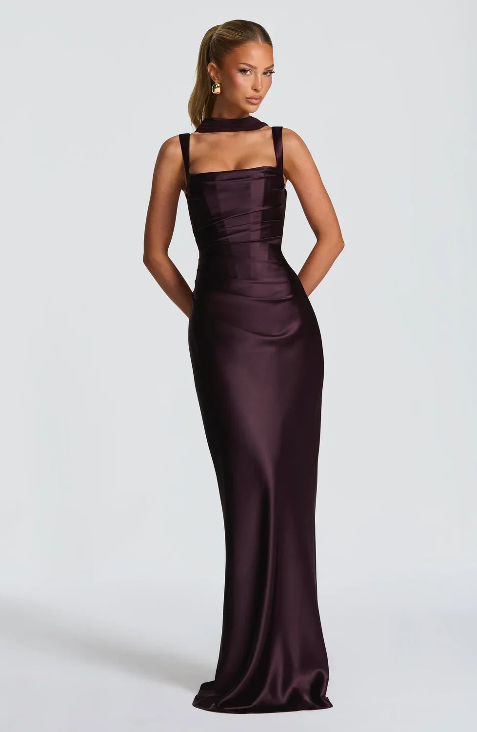 Margaux | Pleated Satin Maxi Dress
