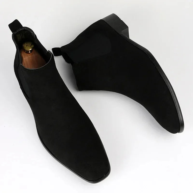 Men's Chelsea Boots – Black Suede-Look Pointed Toe