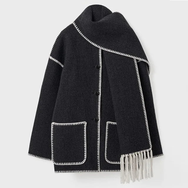 Women's Wrap Coat with Fringe Scarf