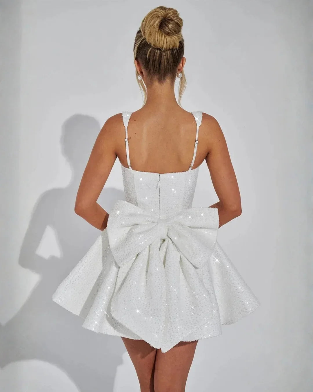 Coralie | Sequin Mini Dress Square Neck Bow