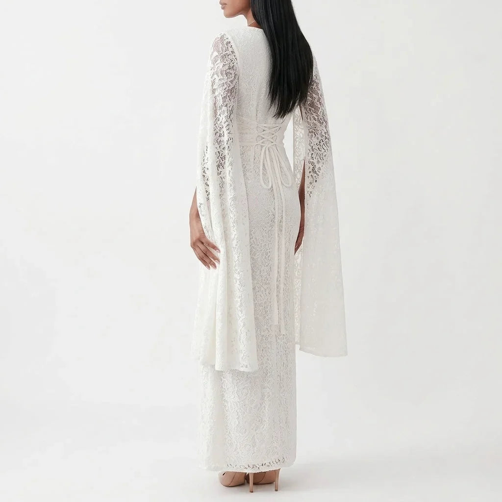 Celine | Lace Maxi Dress with Cape Sleeves