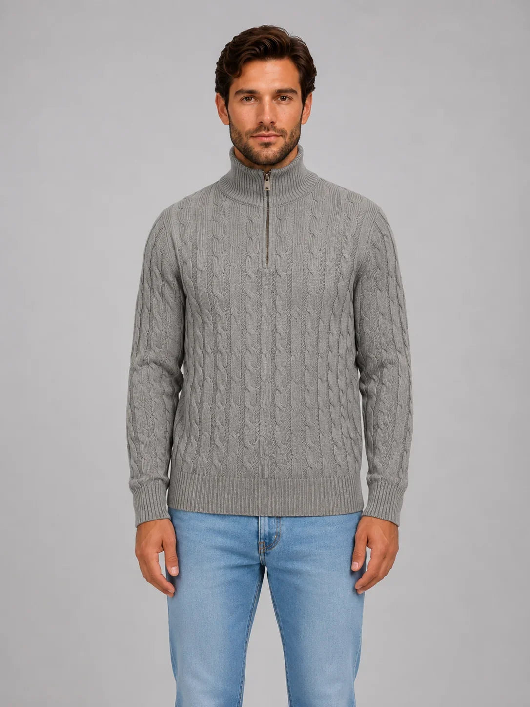 Men's Cable Knit Quarter-Zip Sweater
