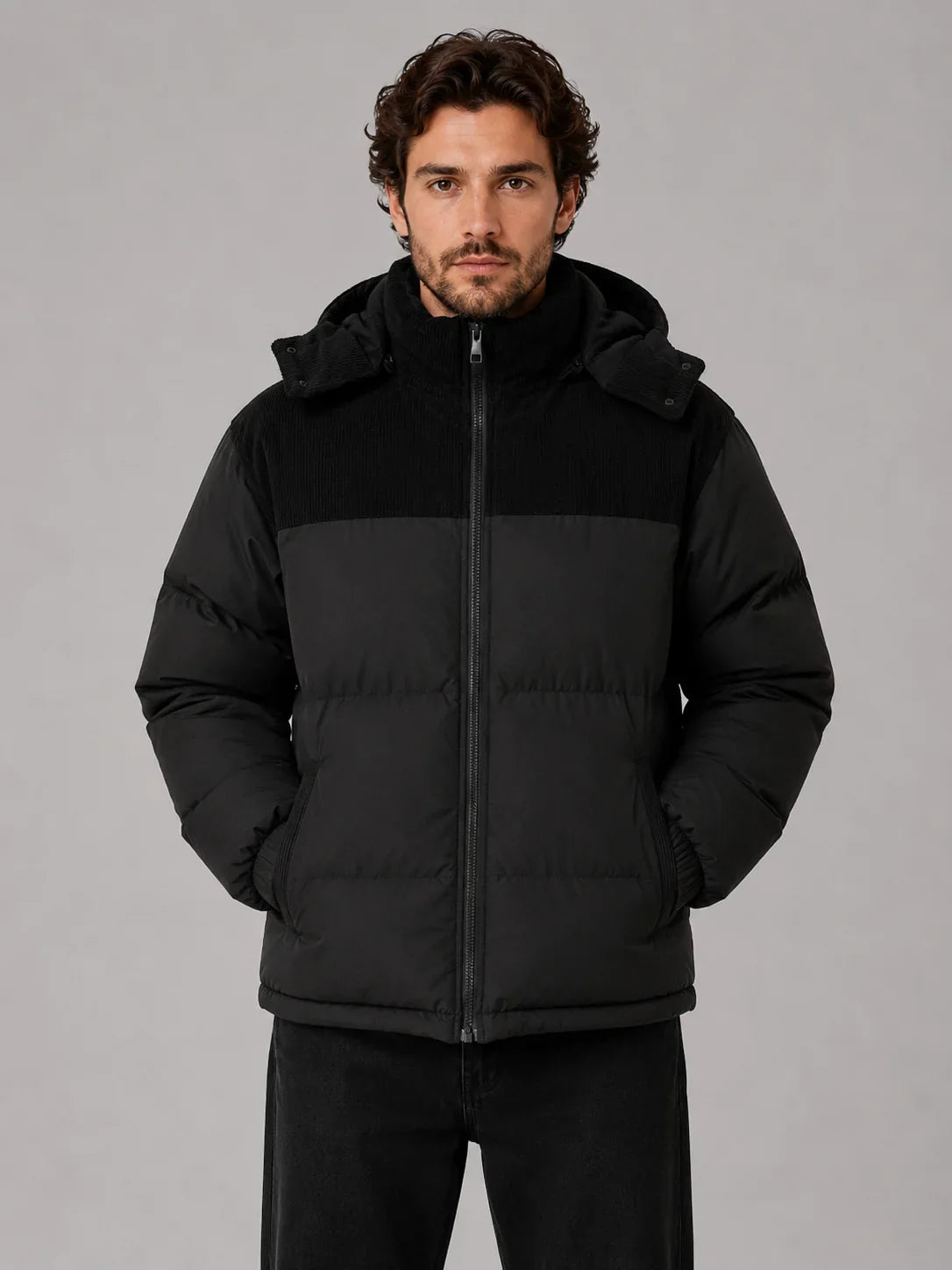 Men's Hooded Two-Tone Puffer Jacket