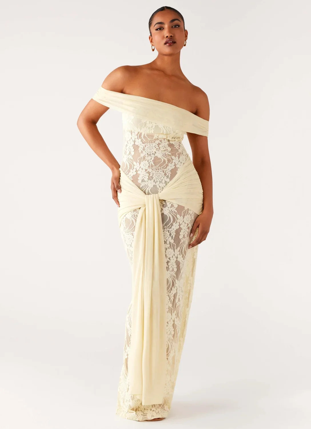 Beatrice | Off-Shoulder Lace Panel Maxi Dress