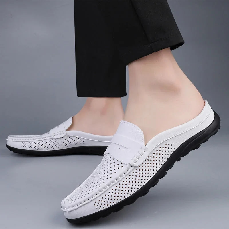 Men's Penny Loafers – Black Perforated Slip-On