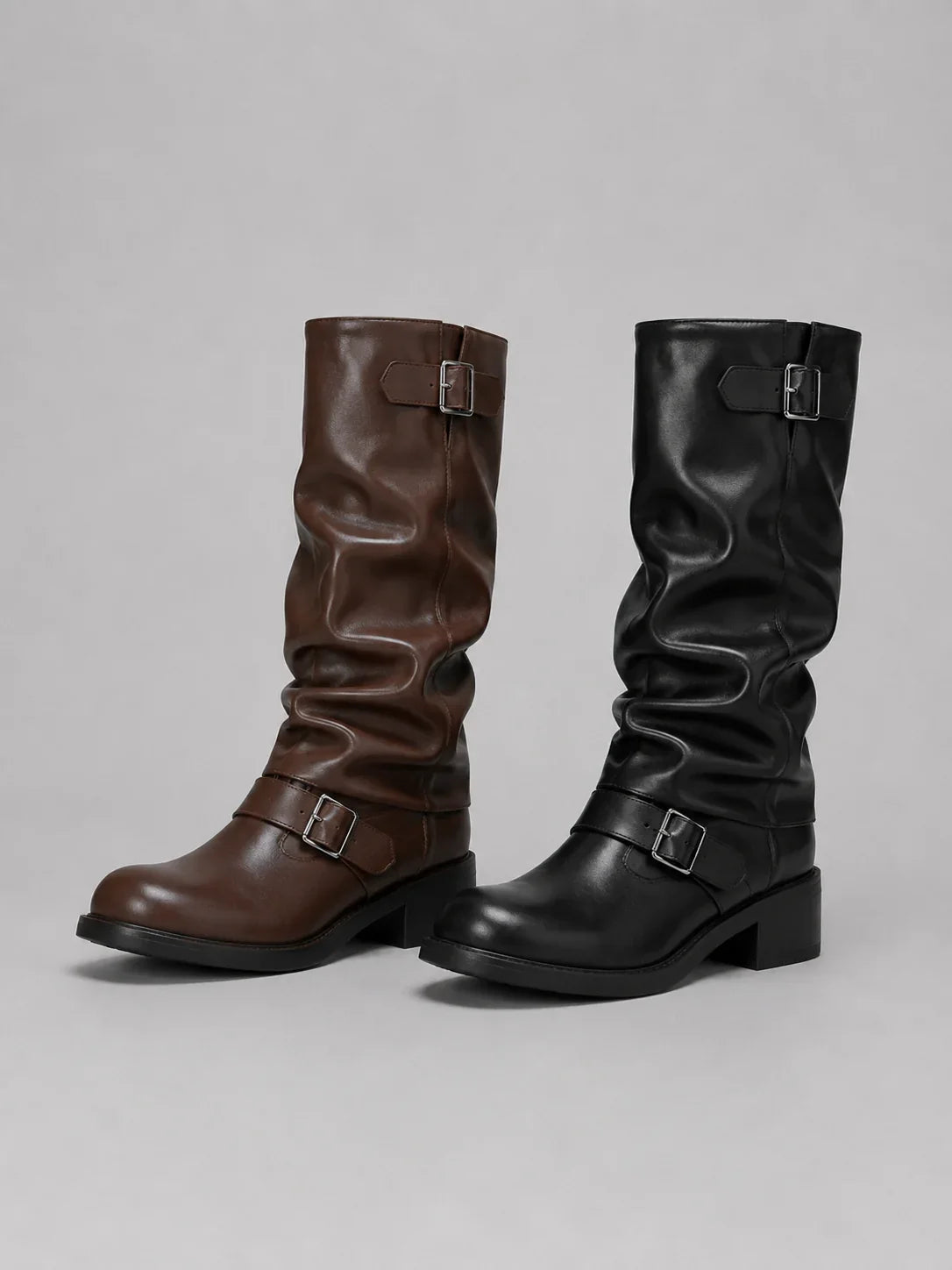 Blair | Knee-High Biker Boots with Buckles