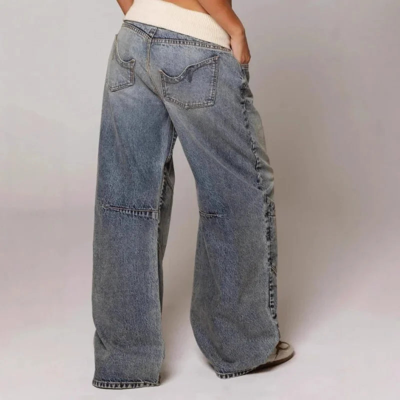 Wide Leg Patchwork Baggy Jeans
