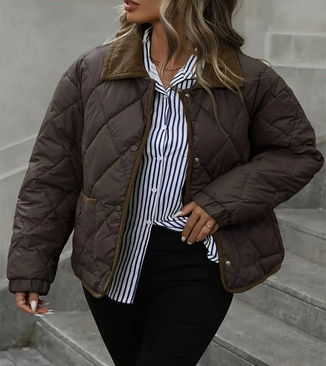 Women's Diamond Quilted Puffer Jacket with Collar