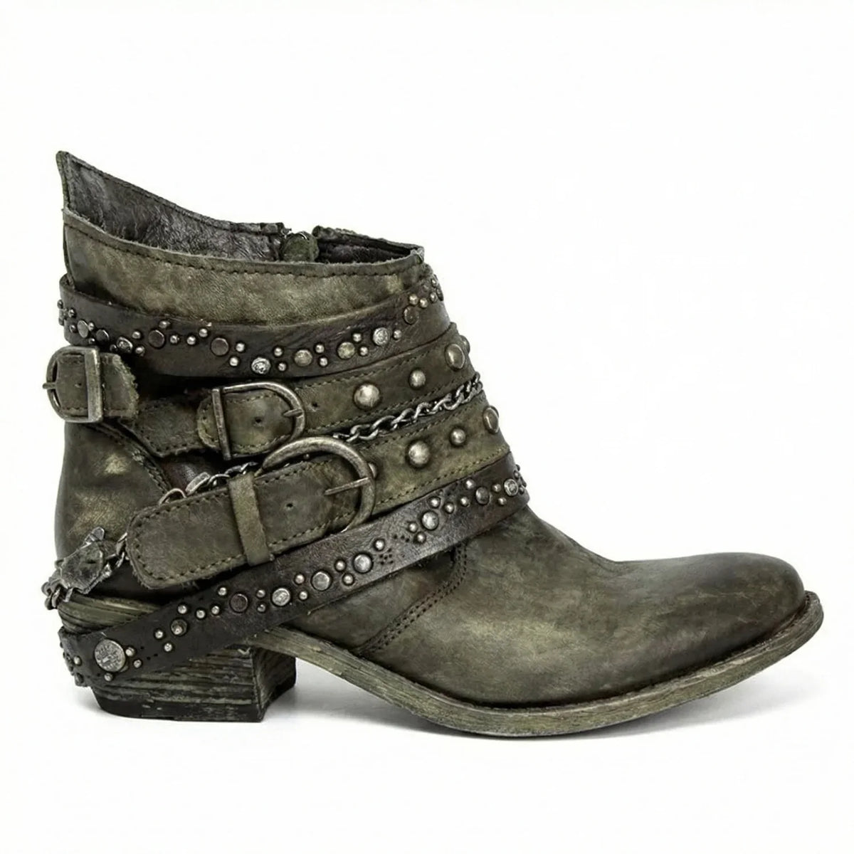 Ankle Boots Studded Buckle Strap