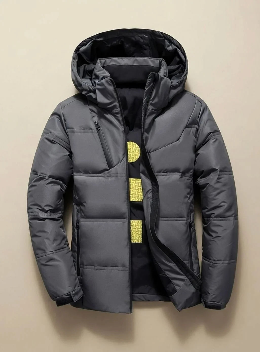 Men's Hooded Puffer Jacket – Black Detachable Hood