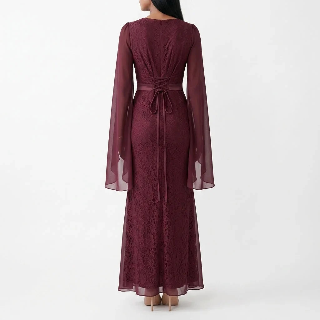 Celine | Lace Maxi Dress with Cape Sleeves