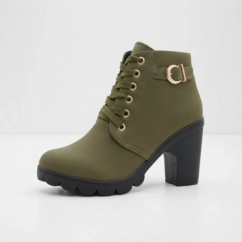Sloan | Lace-Up Heeled Ankle Boots with Buckle