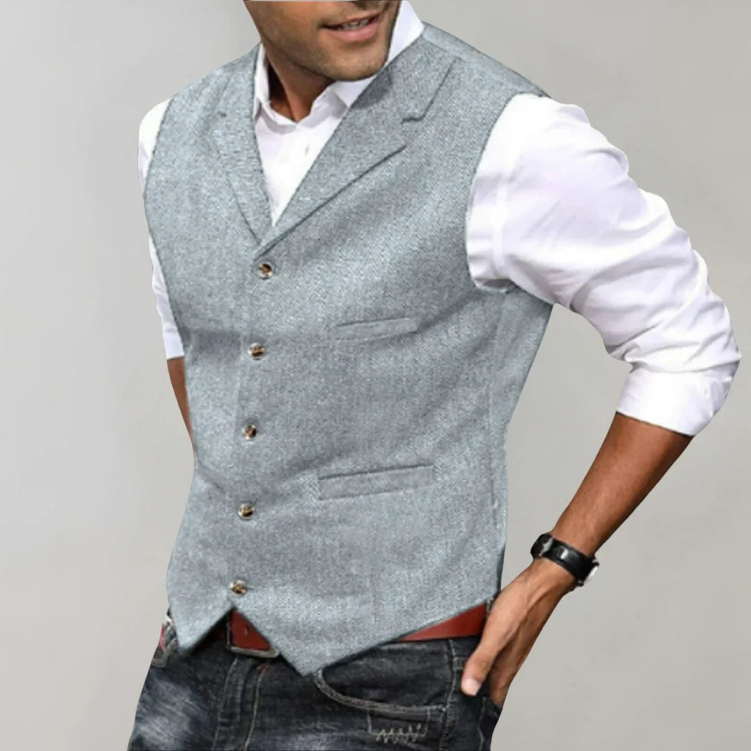 Men's Tweed Waistcoat Notch Lapel