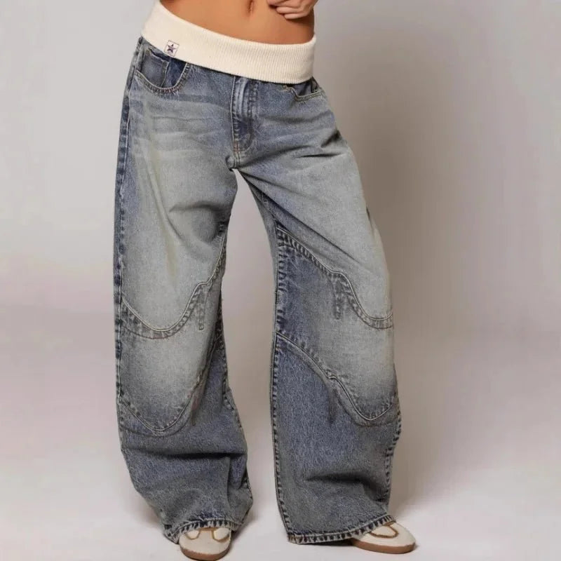 Wide Leg Patchwork Baggy Jeans