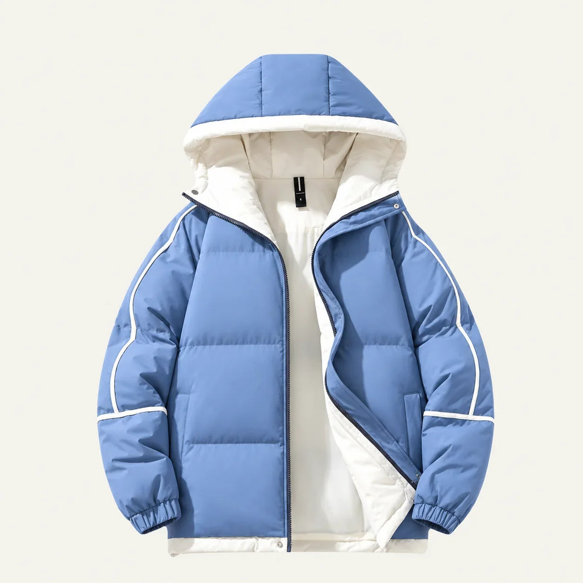 Men's Hooded Puffer Jacket – Black Contrast Piping