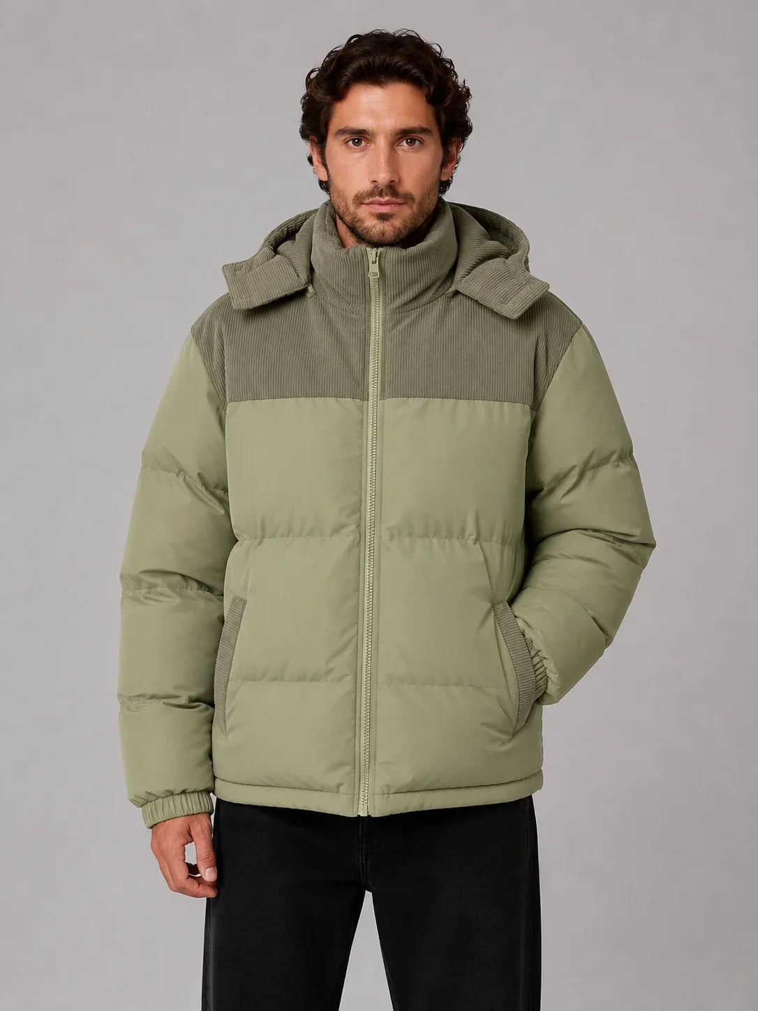 Men's Hooded Two-Tone Puffer Jacket