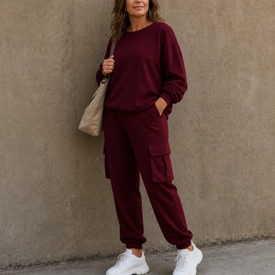 Crew Neck Top and Cargo Pant Set