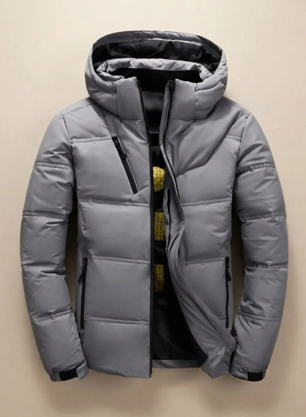 Men's Hooded Puffer Jacket – Black Detachable Hood