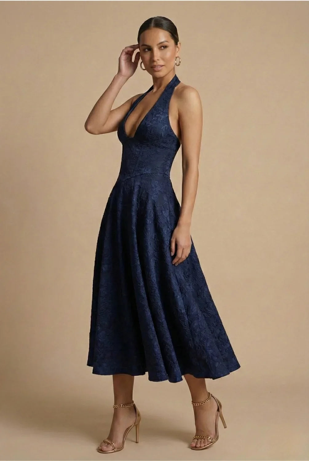Juliet | Jacquard Halter Midi Dress A-Line