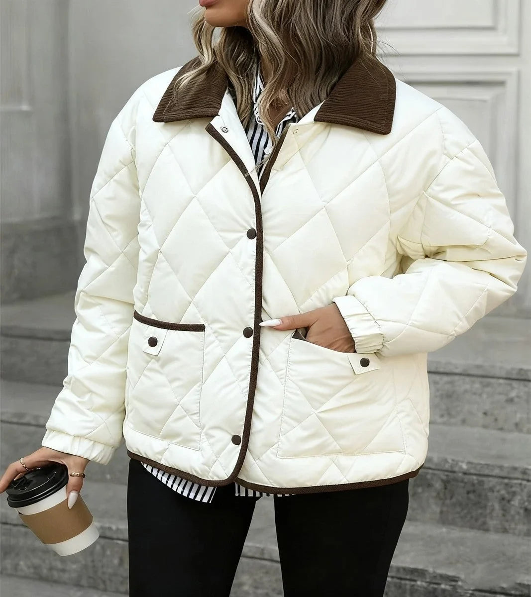 Women's Diamond Quilted Puffer Jacket with Collar